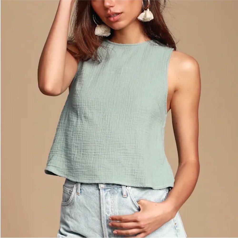 Lulus Julisa Sage Green Tie-Back Tank Top